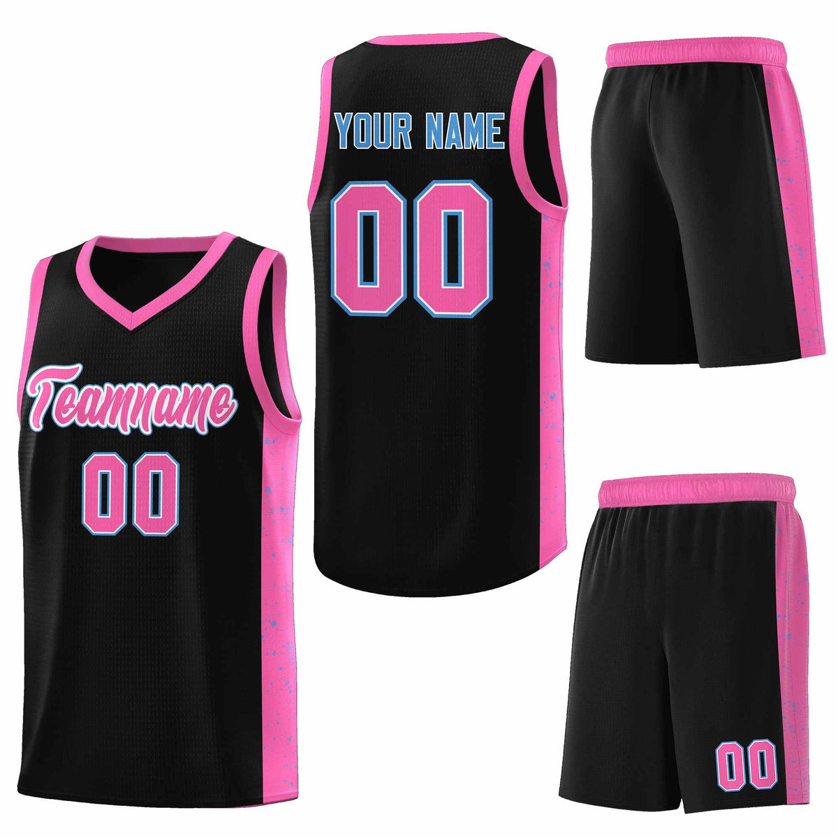 Custom Black Pink-White Side Splash Sports Uniform Basketball Jersey