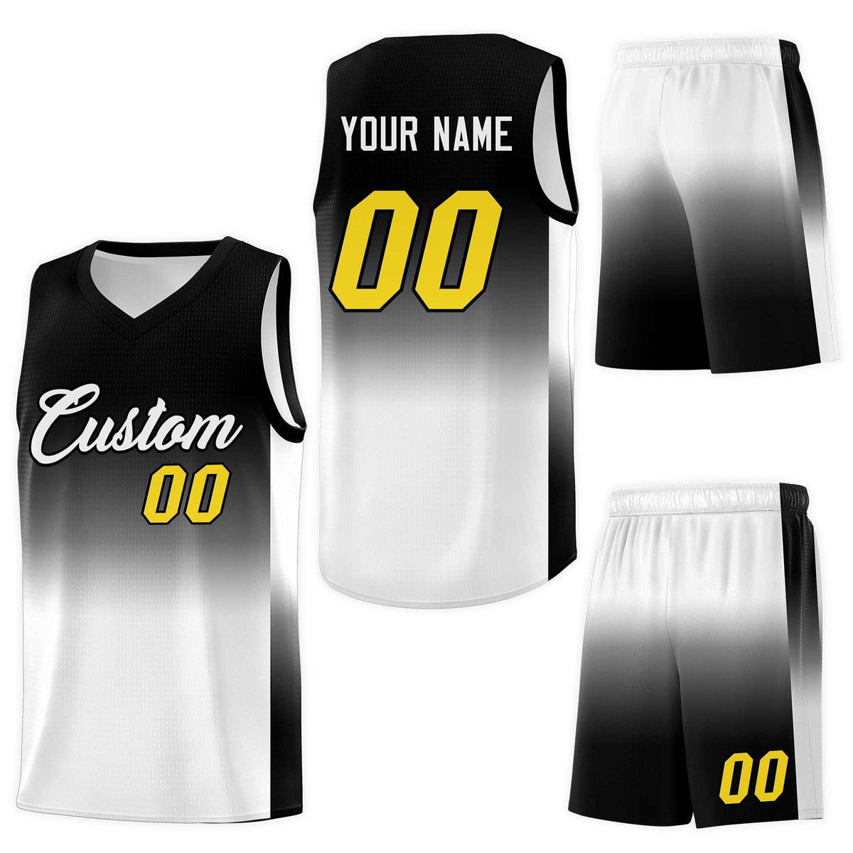 Custom Black White Gradient Fashion Sets Sports Uniform Basketball Jersey