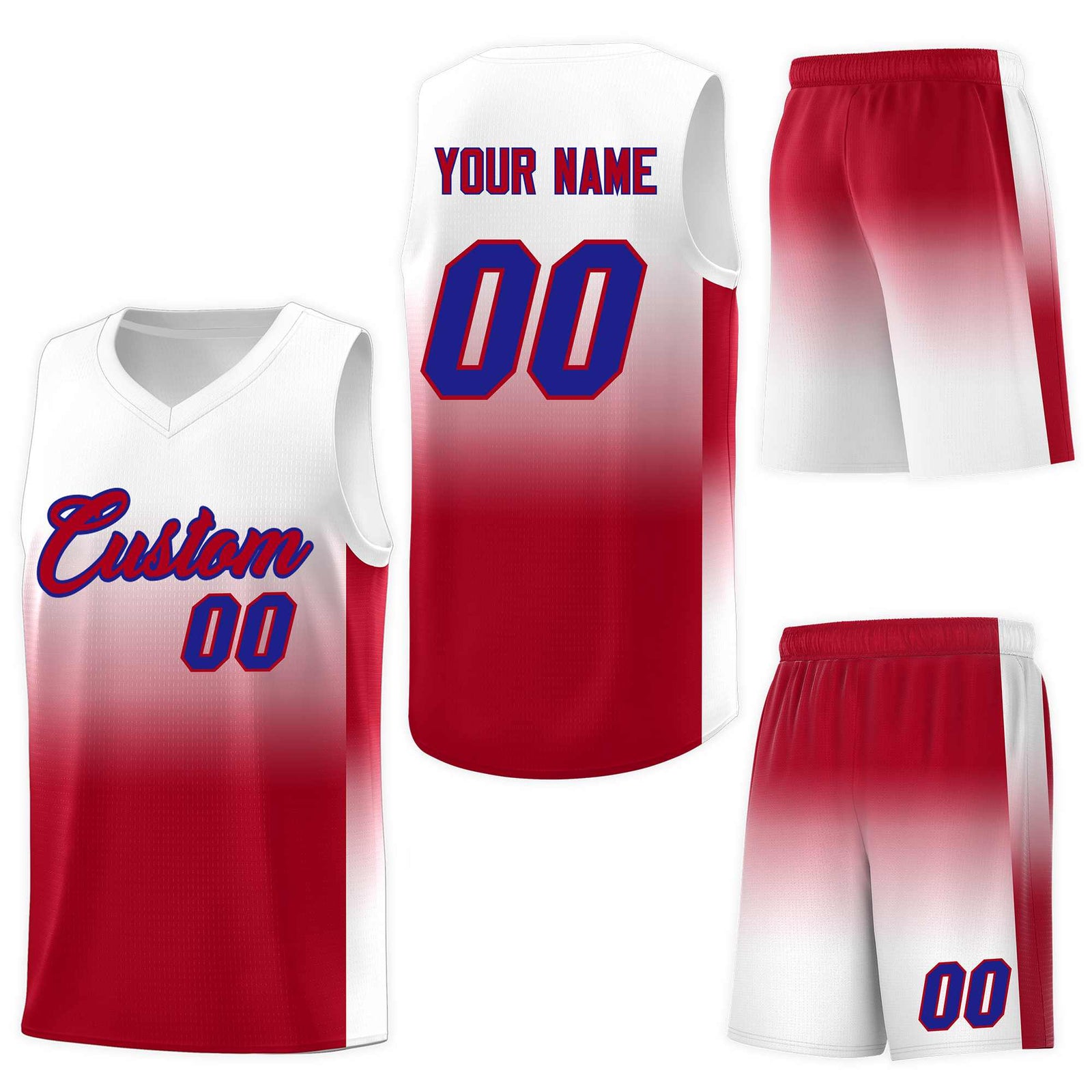 Custom White Red Gradient Fashion Sets Sports Uniform Basketball Jersey