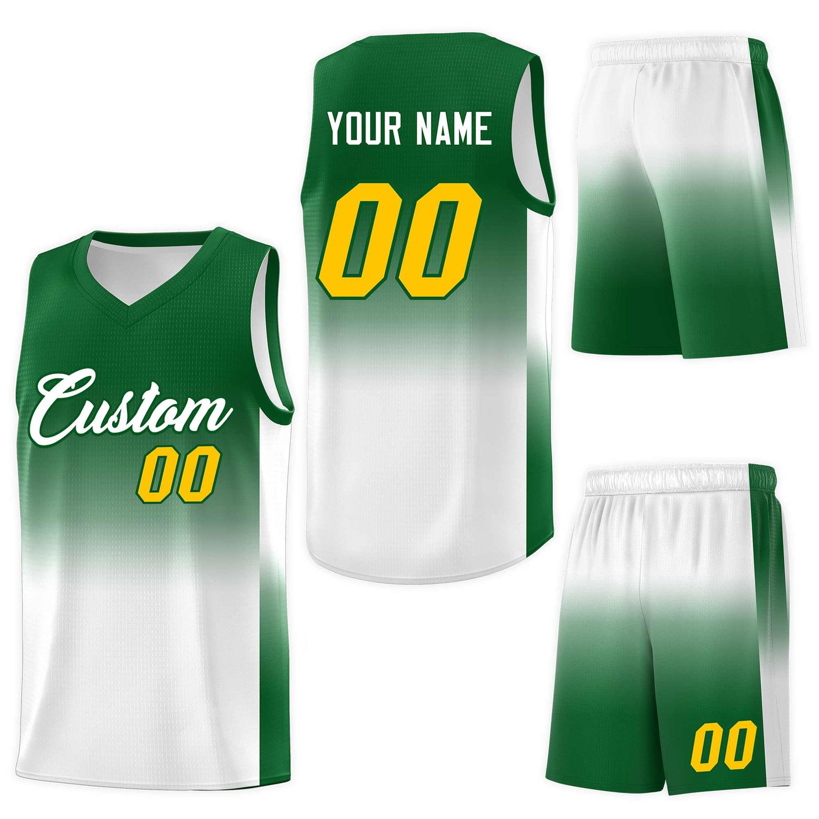 Custom Kelly Green White Gradient Fashion Sets Sports Uniform Basketball Jersey