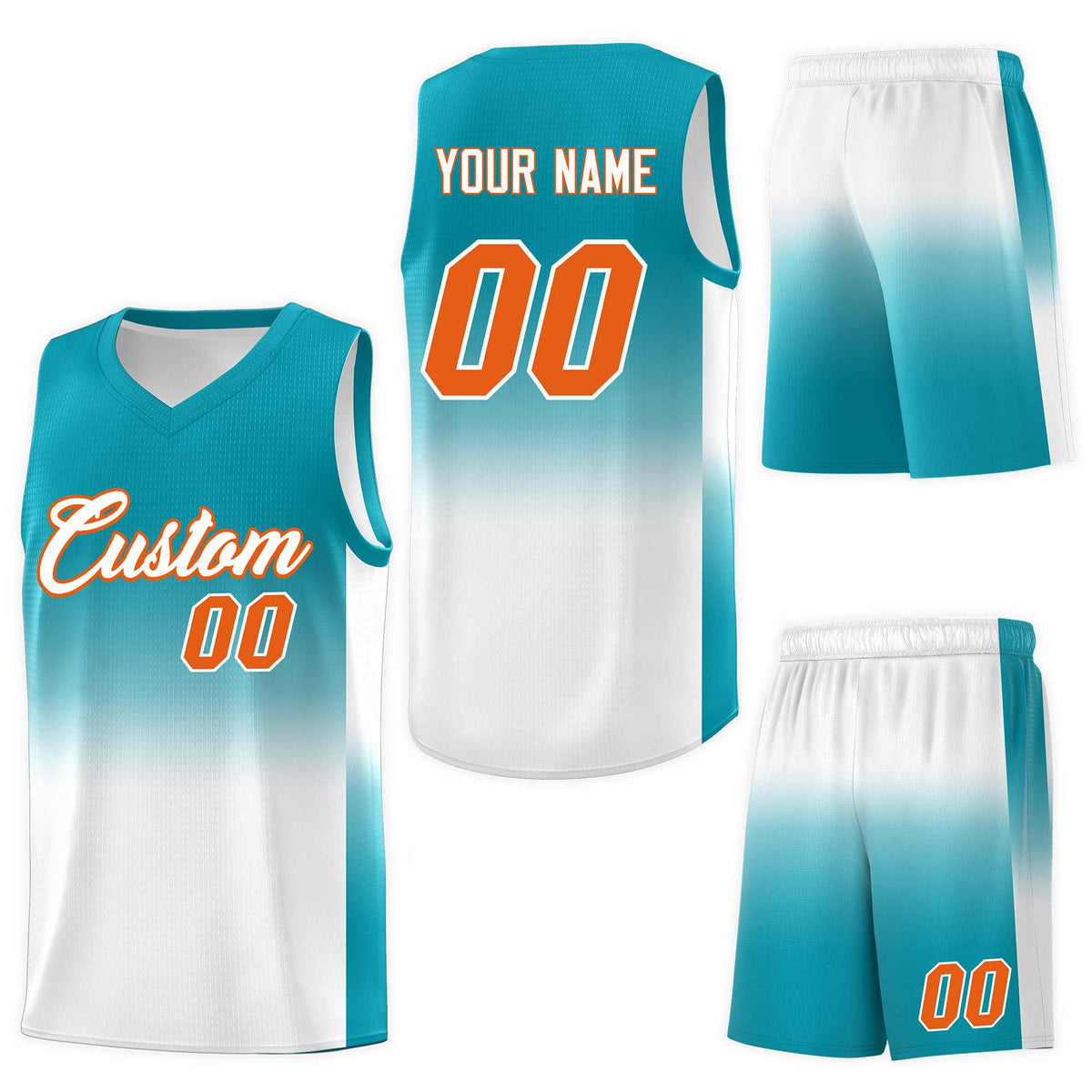 Custom Aqua White Gradient Fashion Sets Sports Uniform Basketball Jersey