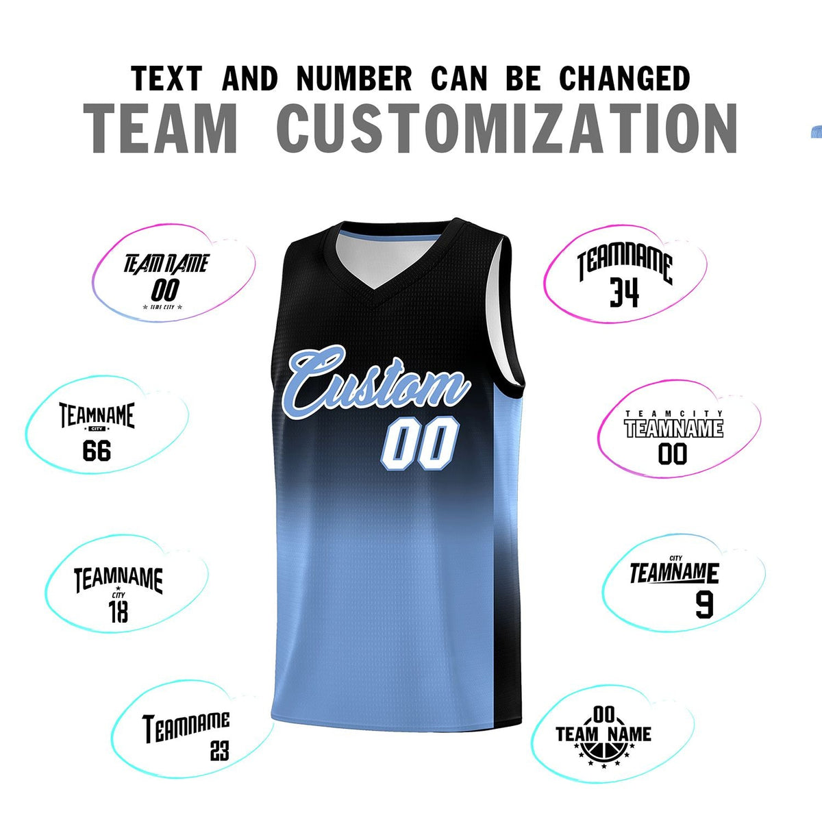 Custom Black Light Blue Gradient Fashion Sets Sports Uniform Basketball Jersey