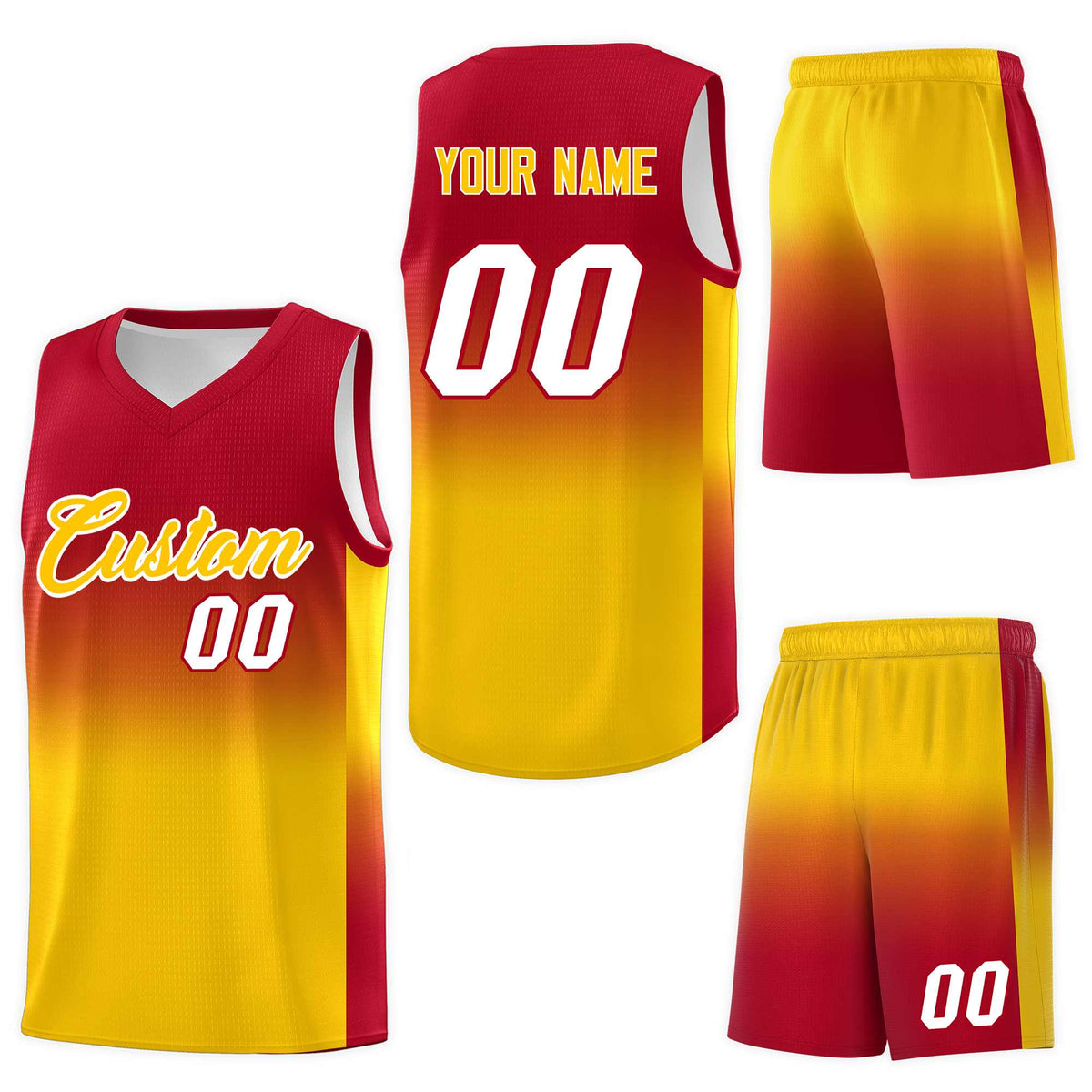 Custom Red Gold Gradient Fashion Sets Sports Uniform Basketball Jersey