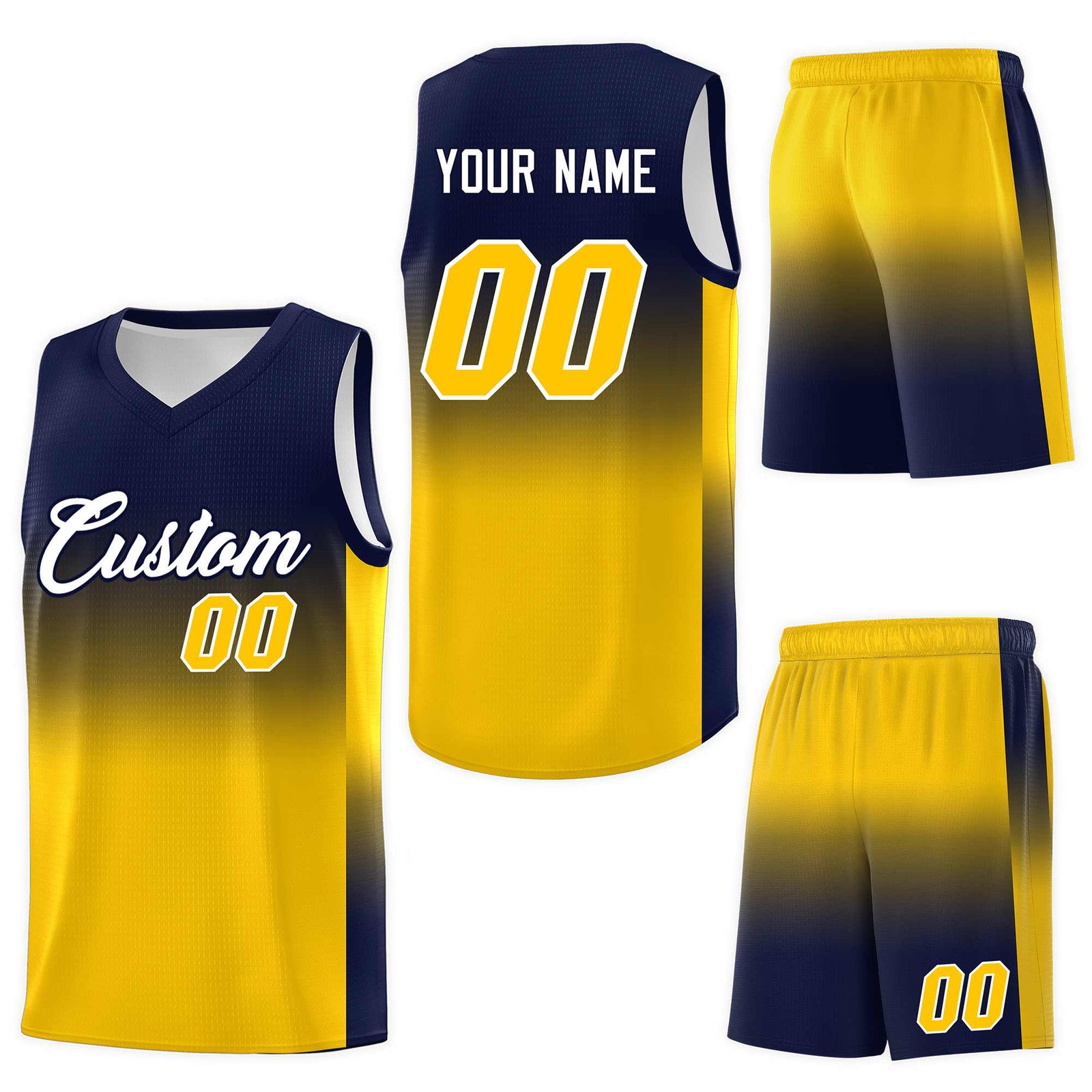 Custom Navy Gold Gradient Fashion Sets Sports Uniform Basketball Jersey