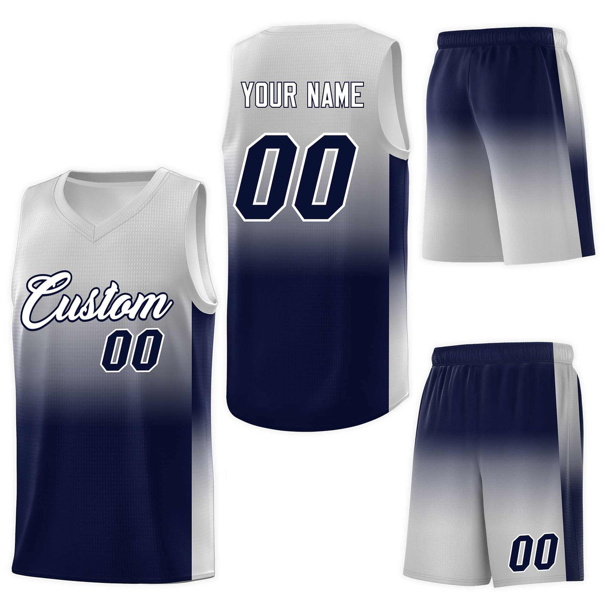 Custom Gray Navy Gradient Fashion Sets Sports Uniform Basketball Jersey