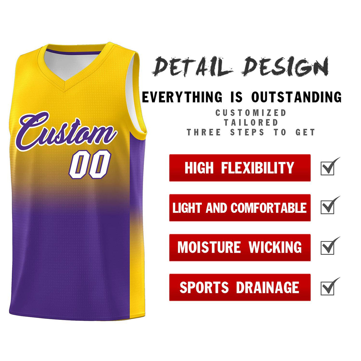Custom Gold Purple Gradient Fashion Sets Sports Uniform Basketball Jersey