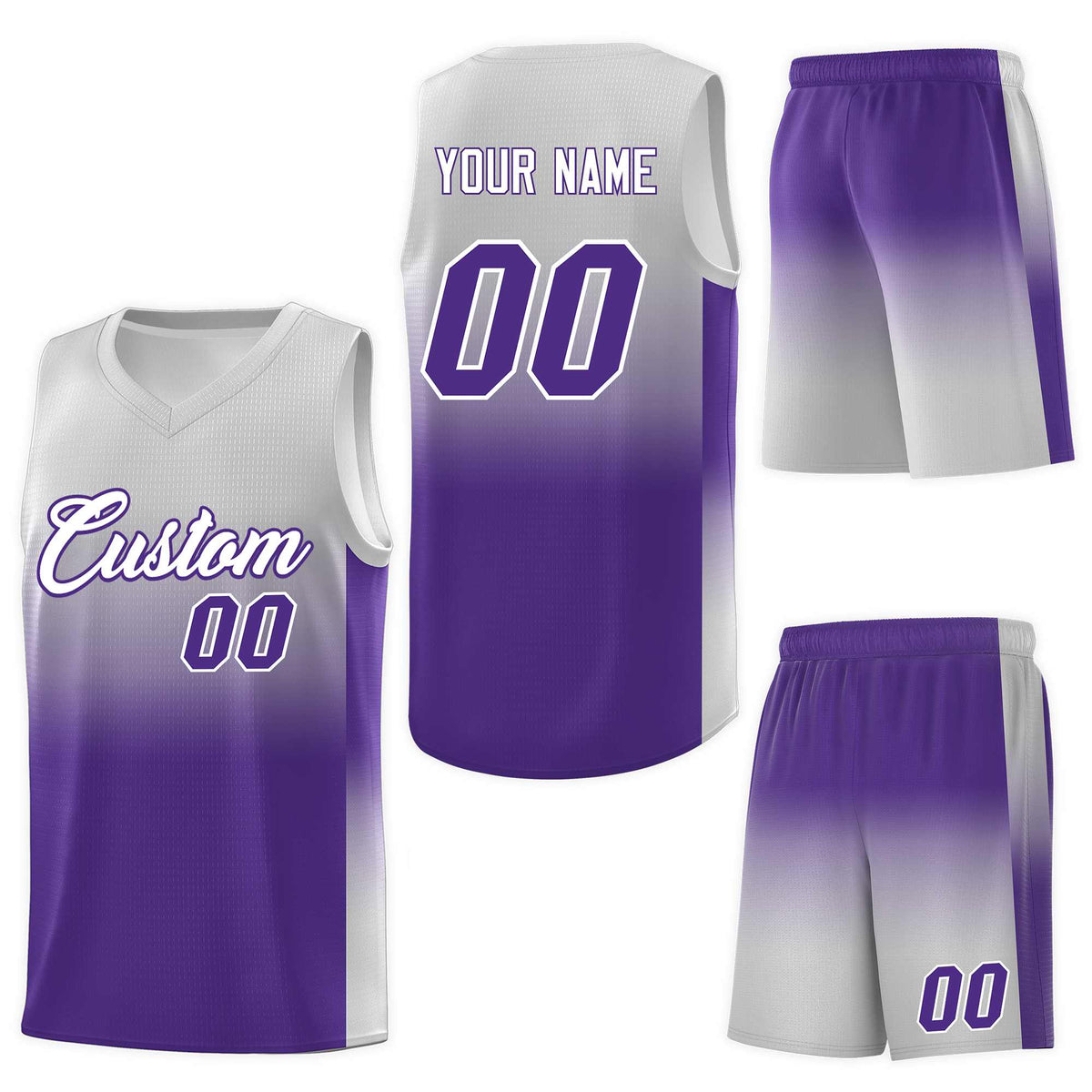 Custom Gray Purple Gradient Fashion Sets Sports Uniform Basketball Jersey