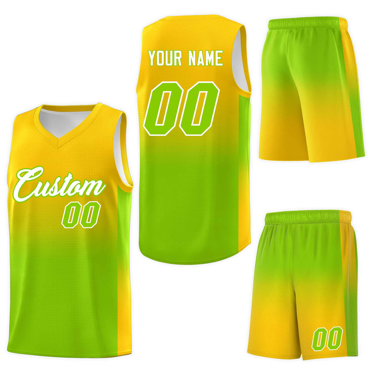Custom Gold Neon Green Gradient Fashion Sets Sports Uniform Basketball Jersey