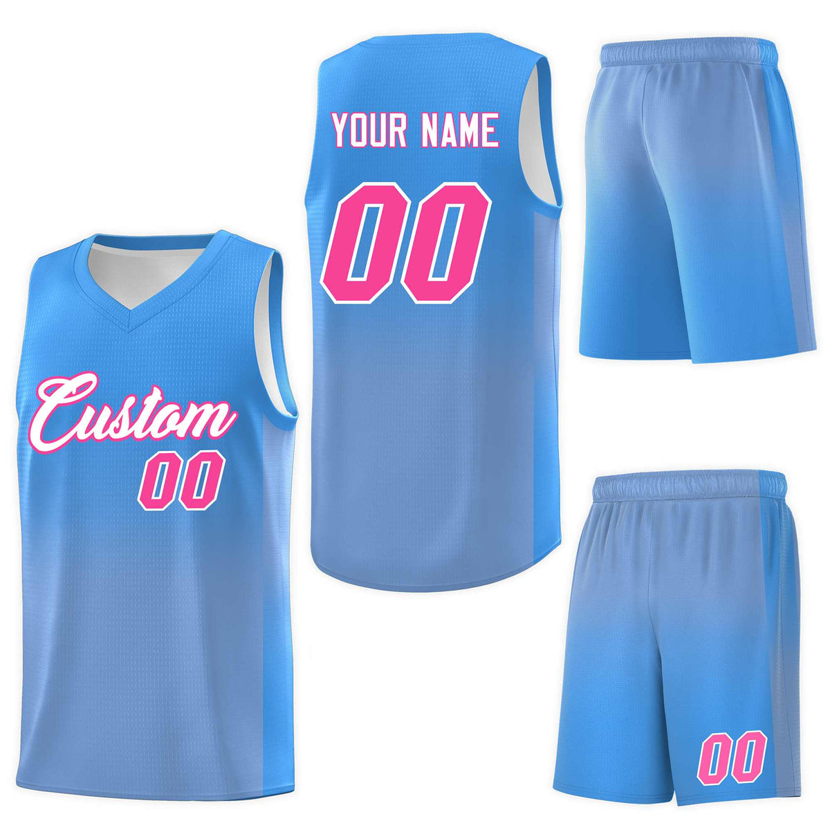 Custom Powder Blue Light Blue Gradient Fashion Sets Sports Uniform Basketball Jersey