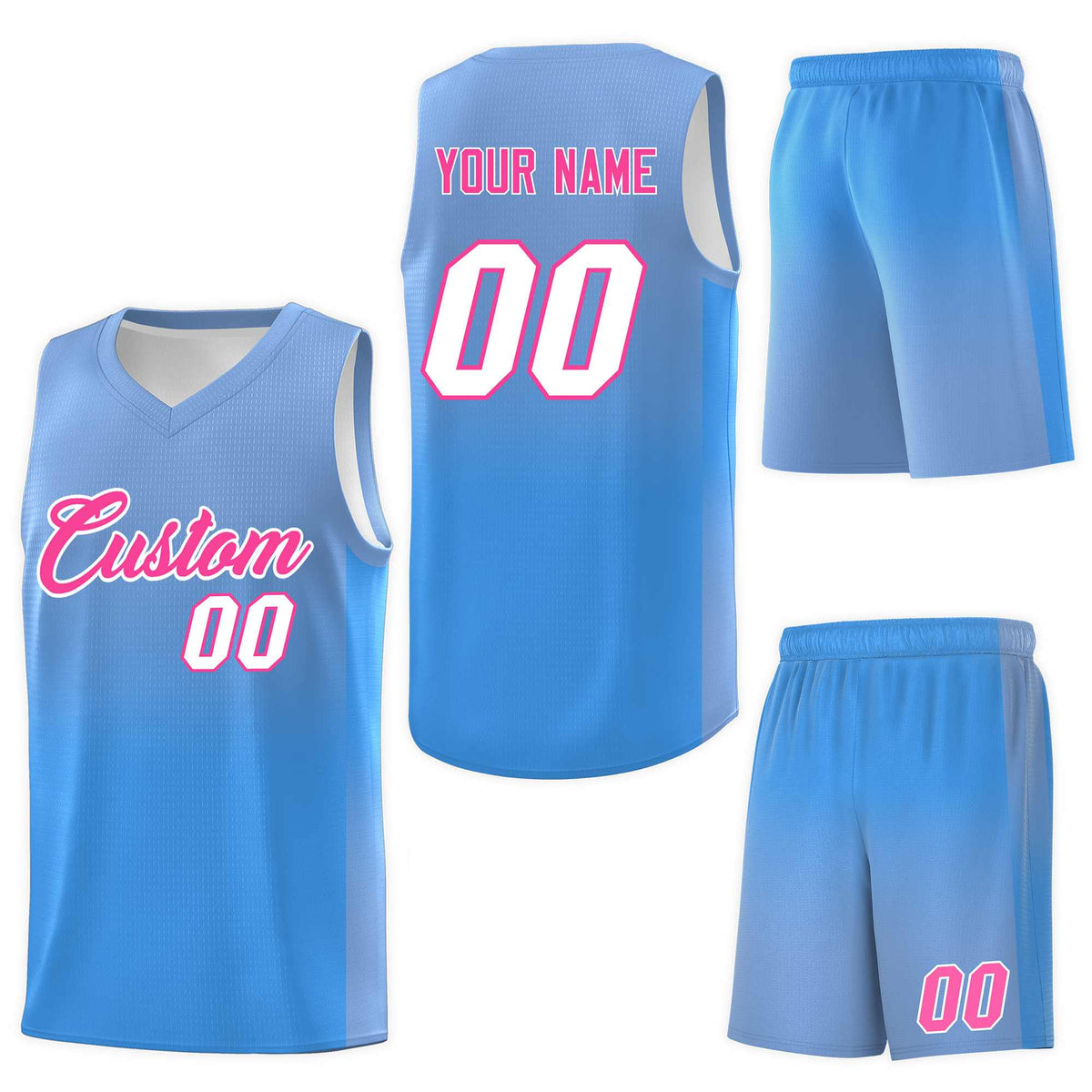Custom Light Blue Powder Blue Gradient Fashion Sets Sports Uniform Basketball Jersey