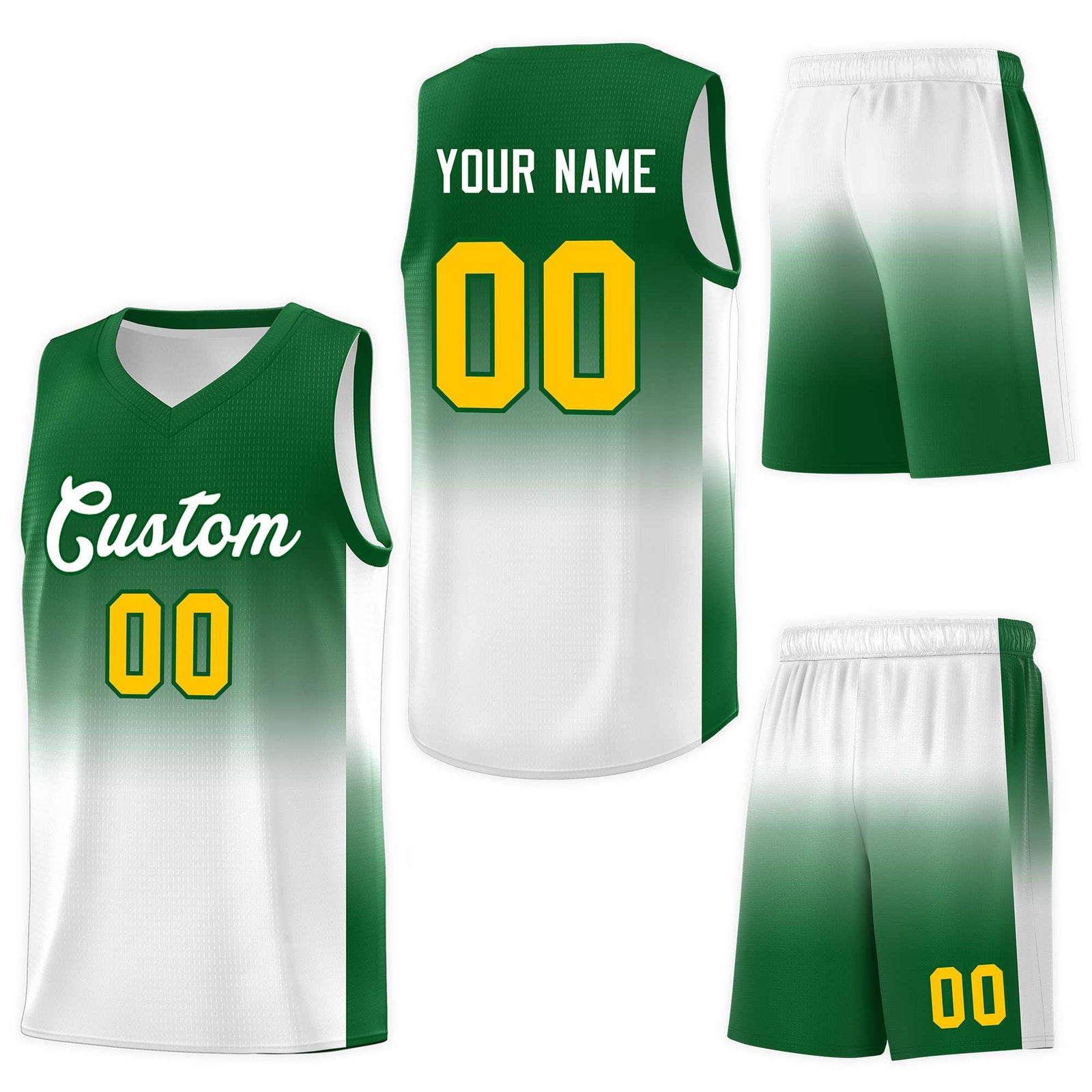 Custom Kelly Green White Gradient Fashion Sets Sports Uniform Basketball Jersey
