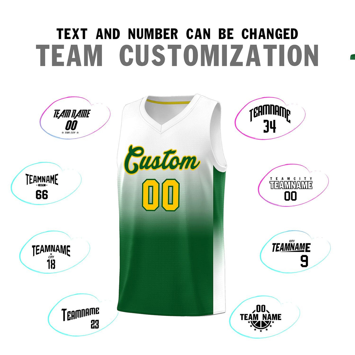 Custom White Kelly Green Gradient Fashion Sets Sports Uniform Basketball Jersey