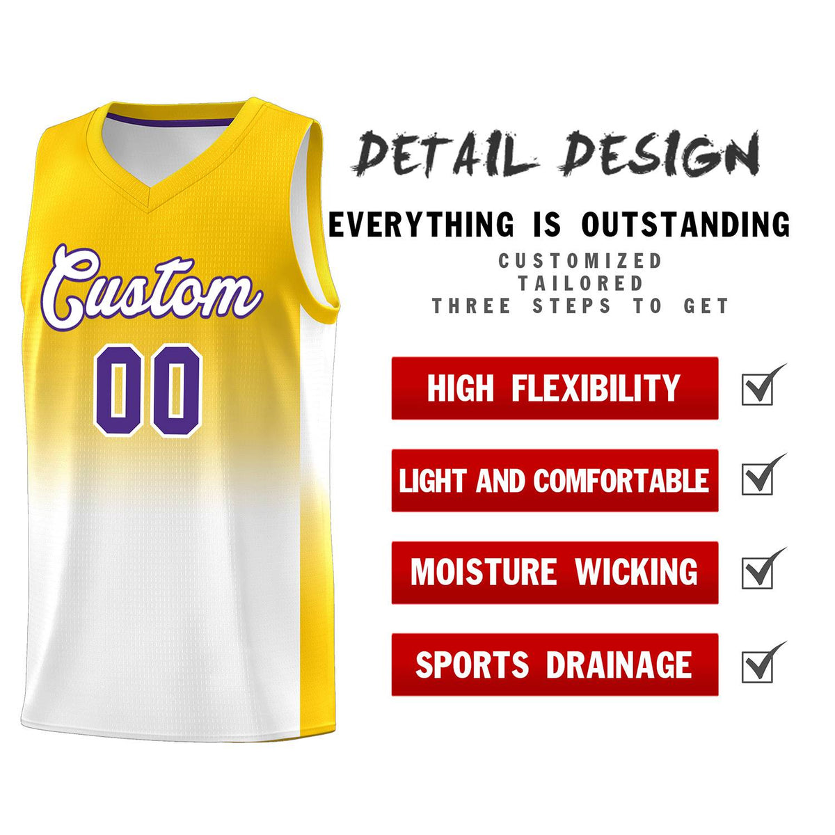 Custom Gold White Gradient Fashion Sets Sports Uniform Basketball Jersey