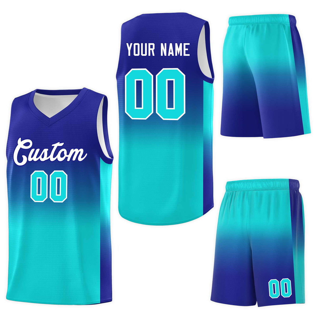 Custom Royal Bright Green Gradient Fashion Sets Sports Uniform Basketball Jersey