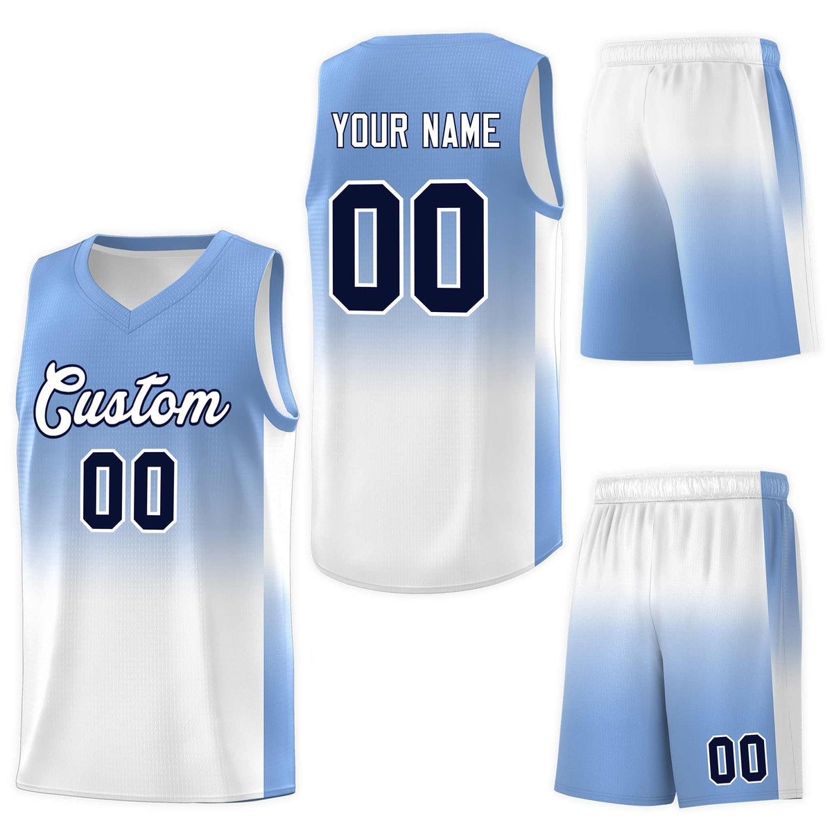 Custom Light Blue White Gradient Fashion Sets Sports Uniform Basketball Jersey