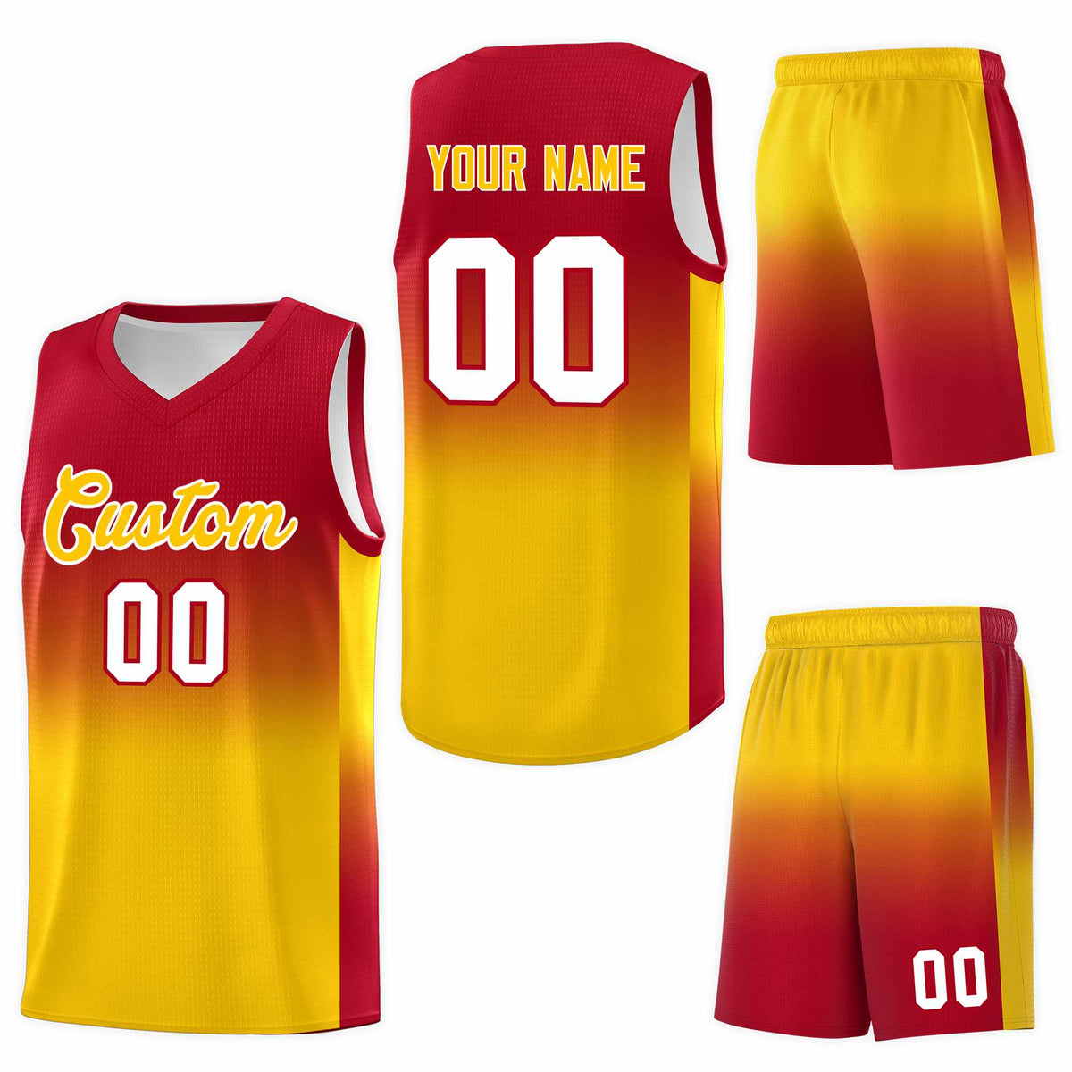 Custom Red Gold Gradient Fashion Sets Sports Uniform Basketball Jersey