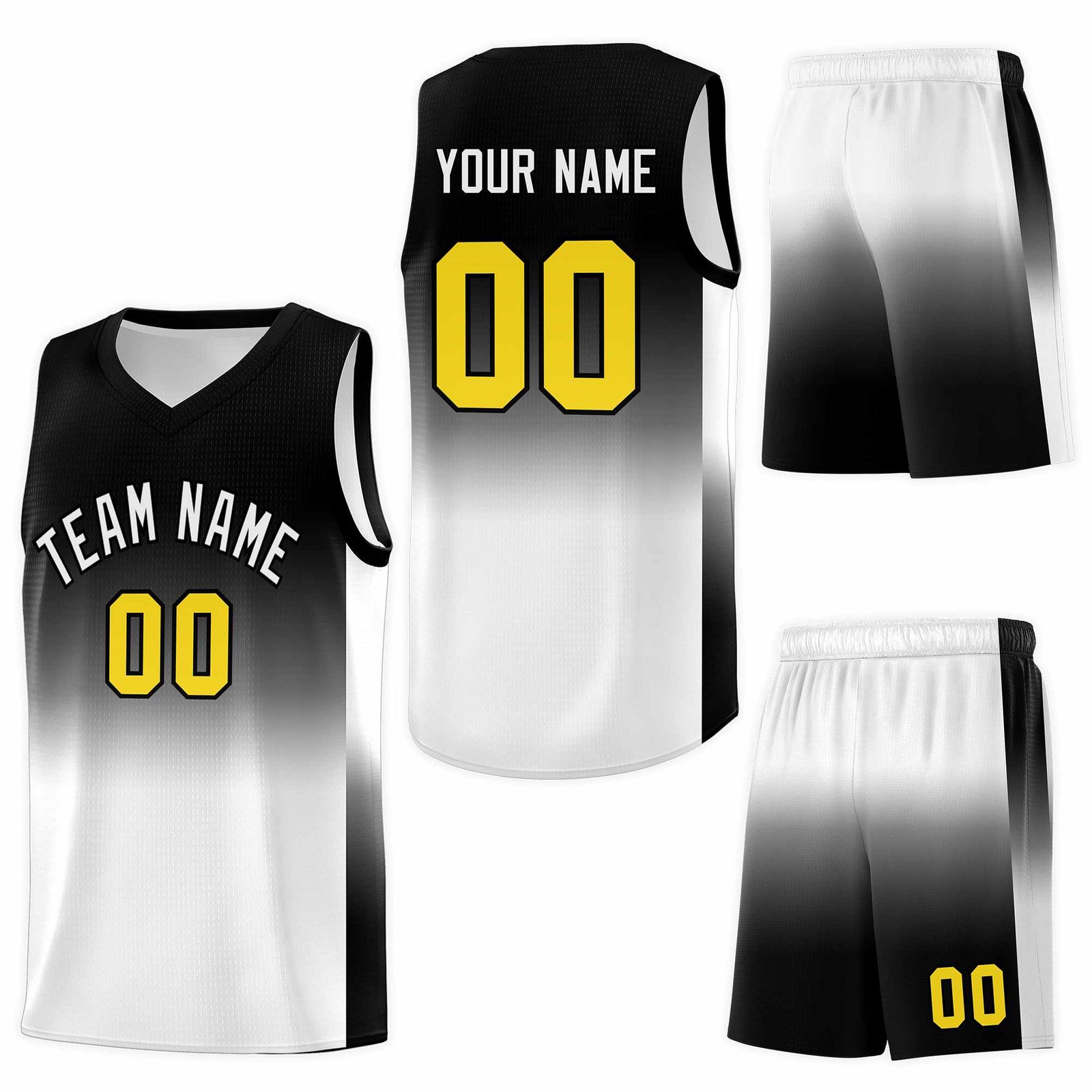 Custom Black White Gradient Fashion Sets Sports Uniform Basketball Jersey