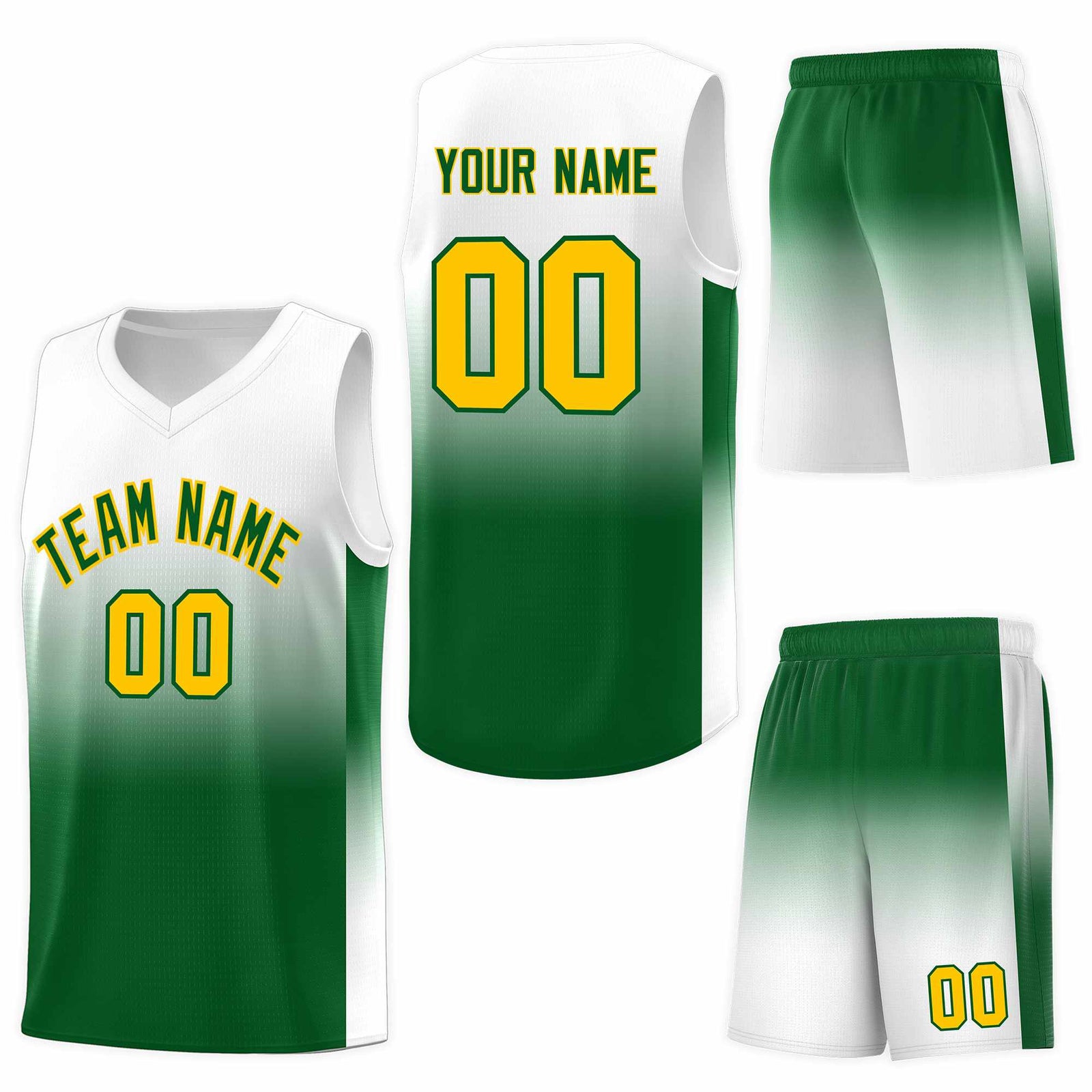 Custom White Kelly Green Gradient Fashion Sets Sports Uniform Basketball Jersey