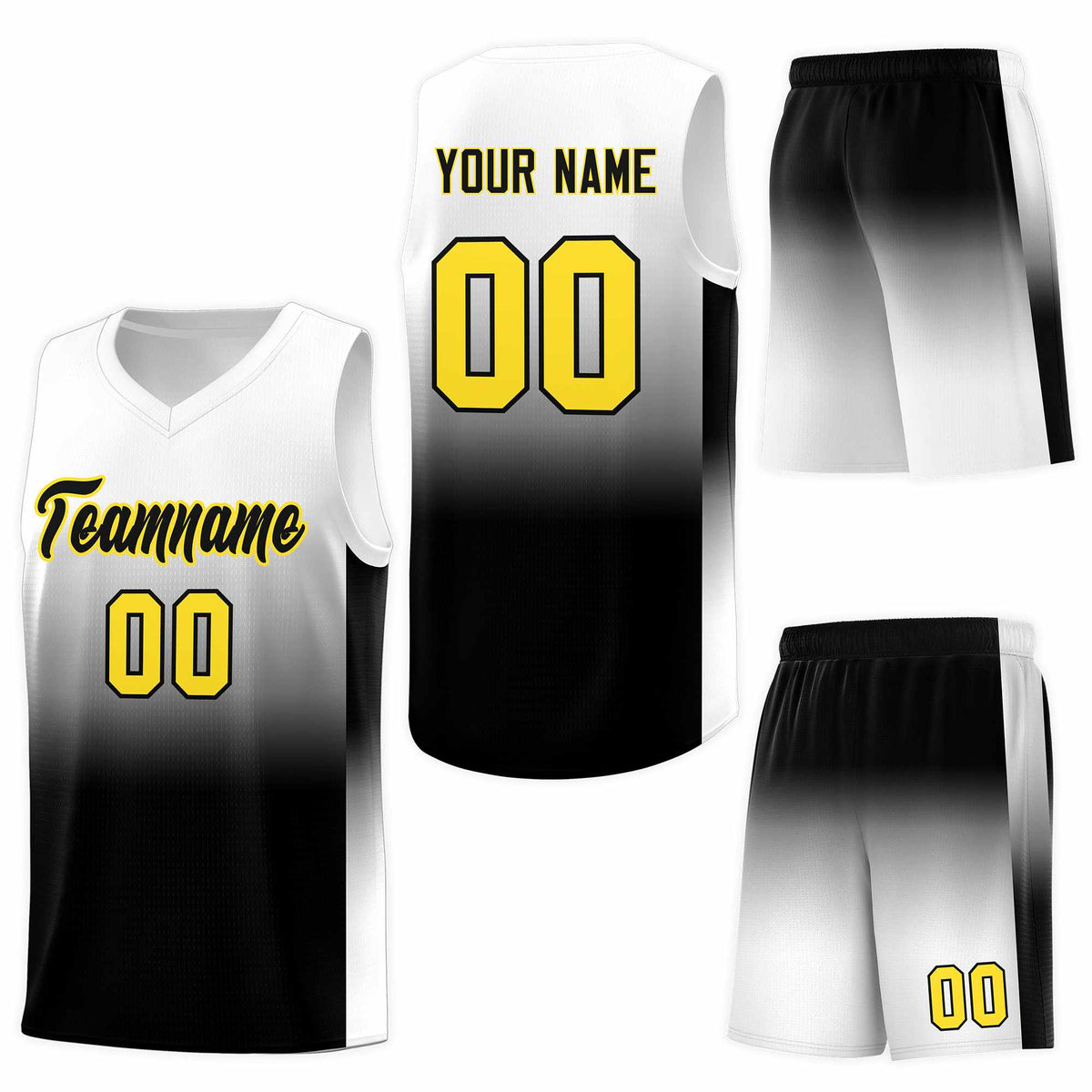 Custom White Black Gradient Fashion Sets Sports Uniform Basketball Jersey
