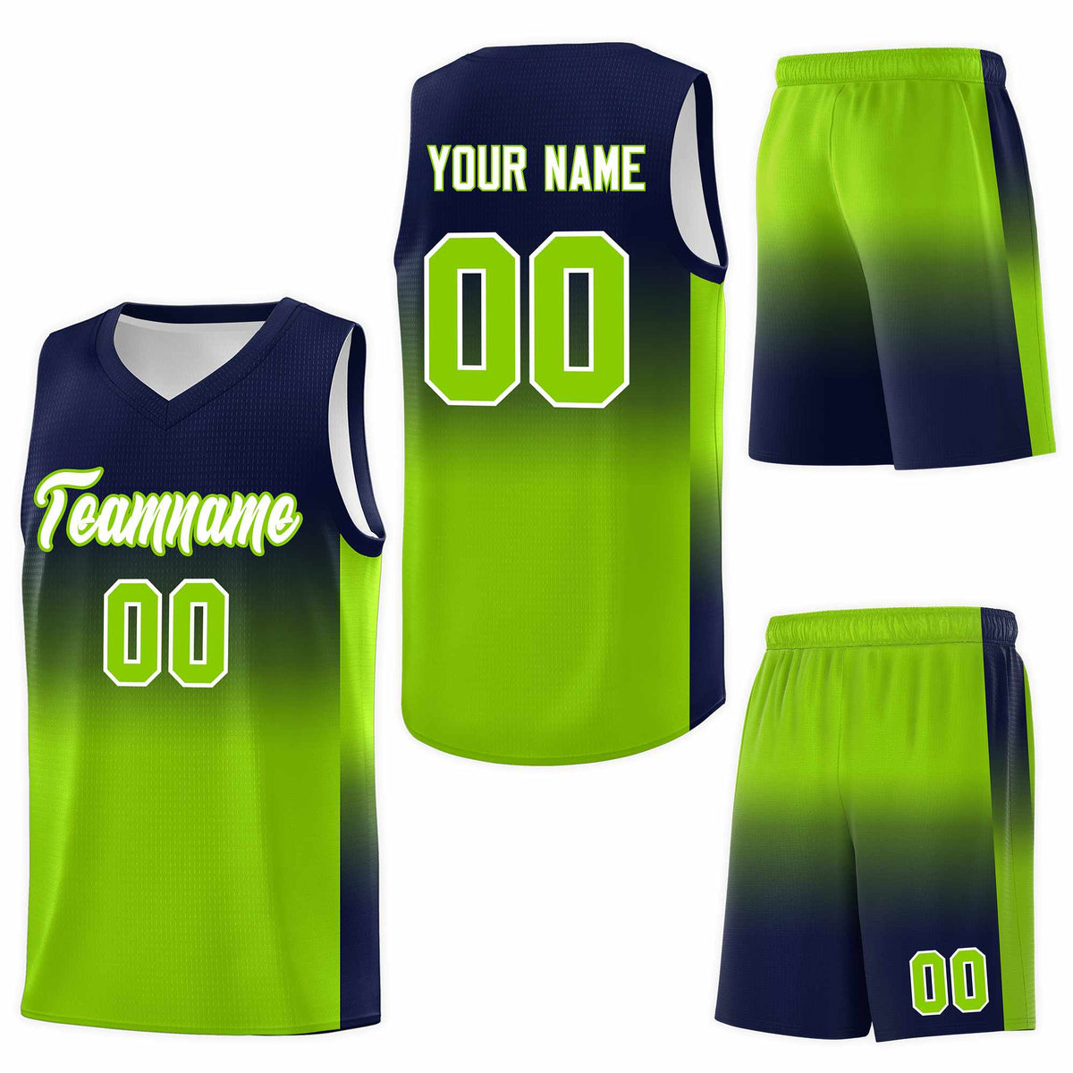 Custom Navy Neon Green Gradient Fashion Sets Sports Uniform Basketball Jersey