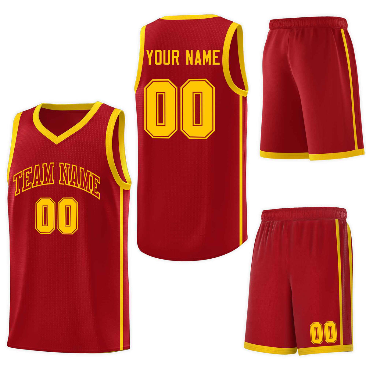 Custom Red Gold Side Two Bars Sports Uniform Basketball Jersey