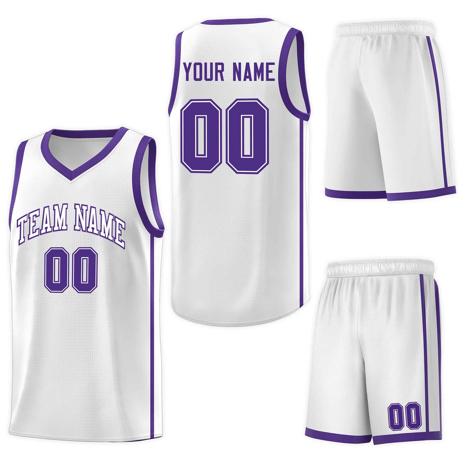 Custom White Purple Side Two Bars Sports Uniform Basketball Jersey