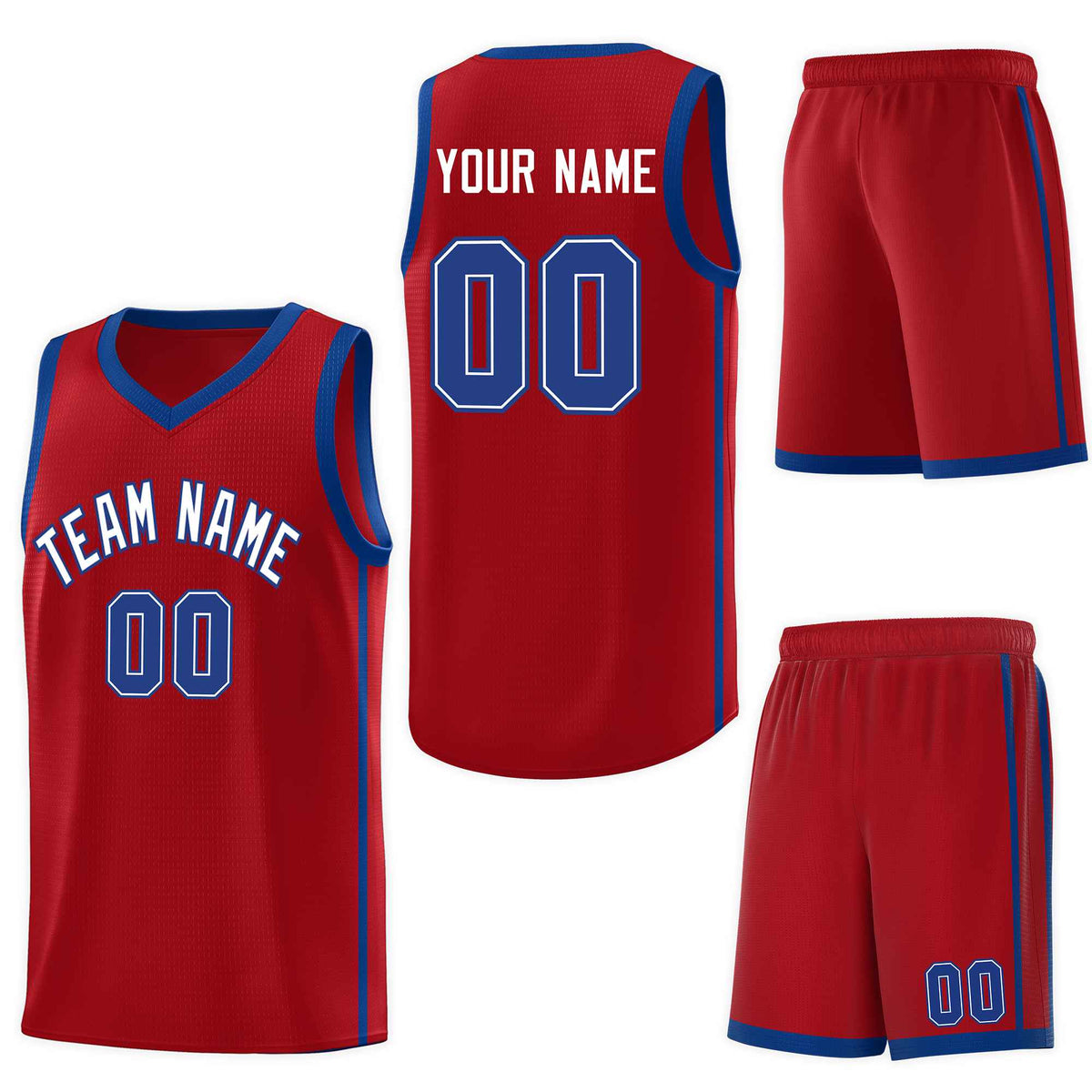 Custom Red White-Royal Side Two Bars Sports Uniform Basketball Jersey