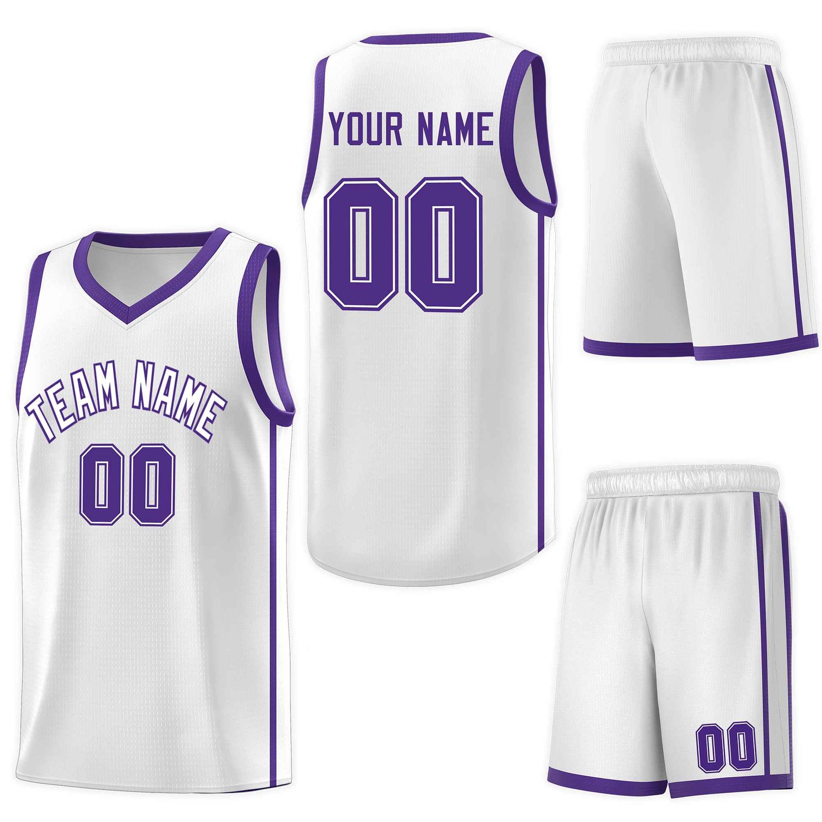 Custom White Purple Side Two Bars Sports Uniform Basketball Jersey