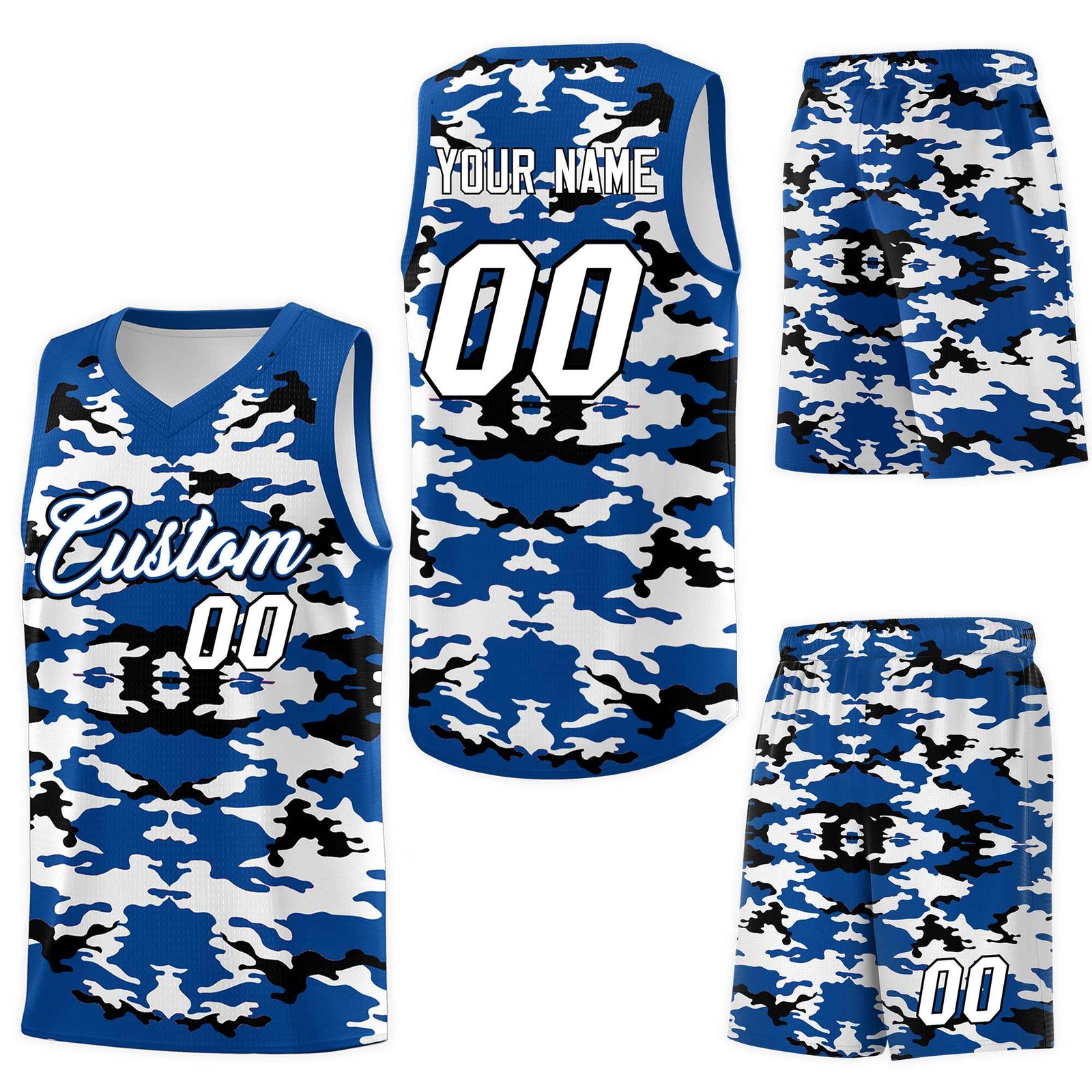 Custom Royal Black-White Personalized Camo Sets Sports Uniform Basketball Jersey