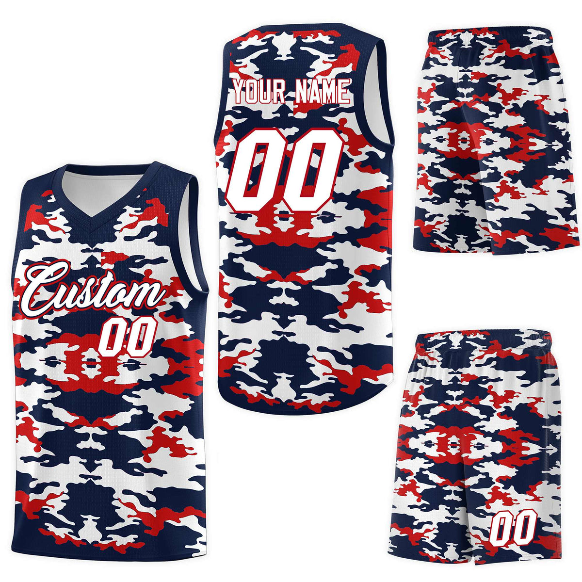 Custom Navy Red-White Personalized Camo Sets Sports Uniform Basketball Jersey