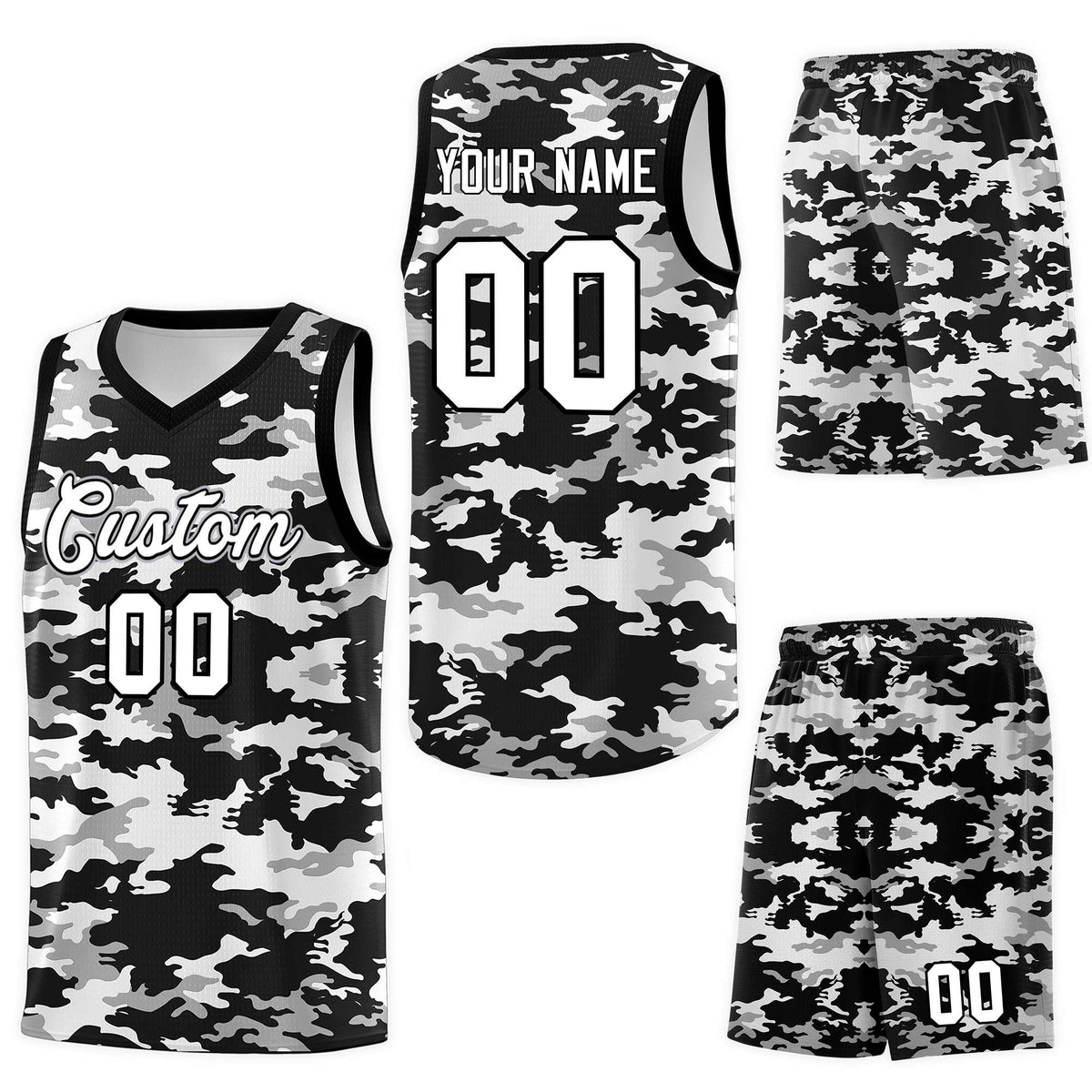 Custom Black Gray-White Personalized Camo Sets Sports Uniform Basketball Jersey