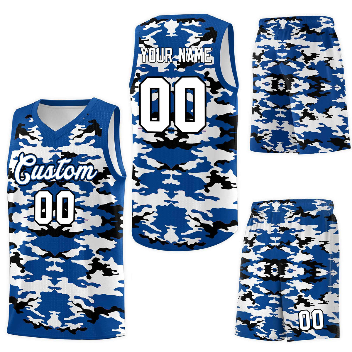 Custom Royal Black-White Personalized Camo Sets Sports Uniform Basketball Jersey