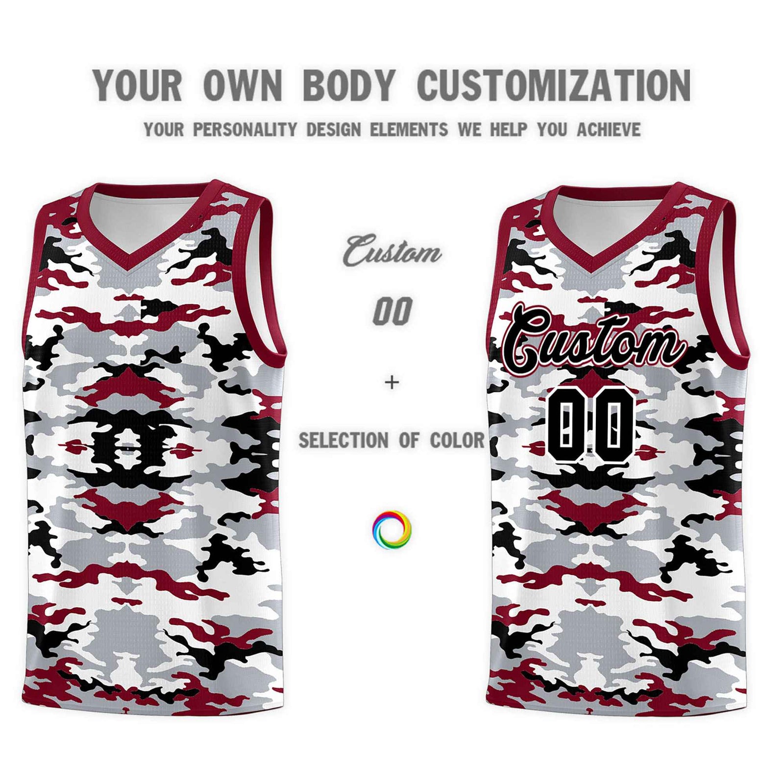 Custom Gray Crimson-Black-White Personalized Camo Sets Sports Uniform Basketball Jersey