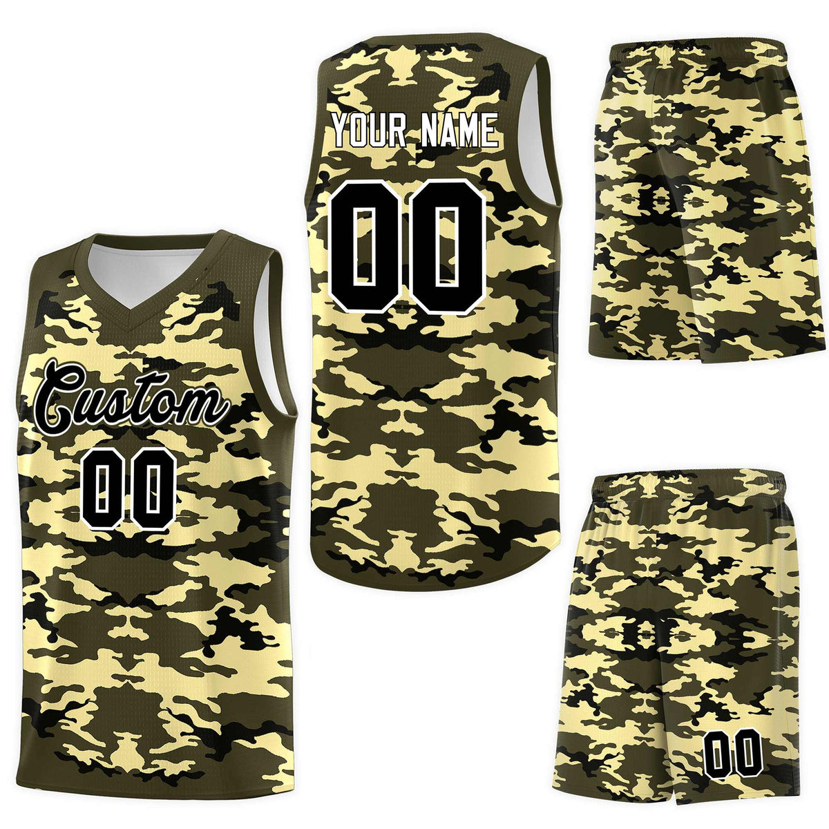 Custom Olive Black-Khaki Personalized Camo Sets Sports Uniform Basketball Jersey