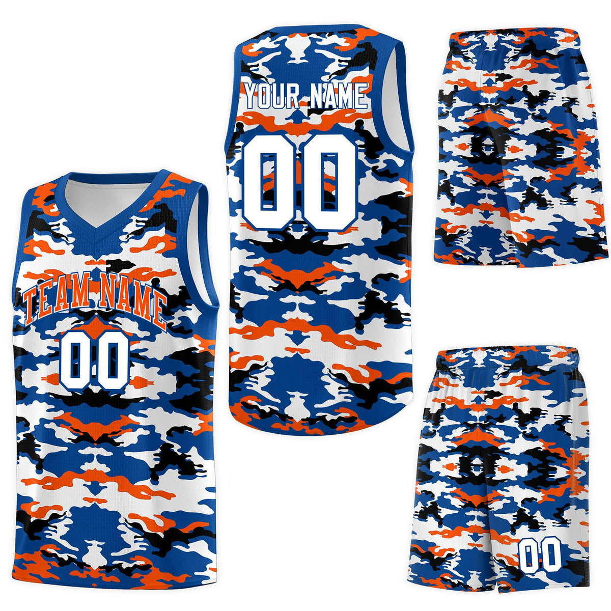 Custom Royal Orange-Black-White Personalized Camo Sets Sports Uniform Basketball Jersey
