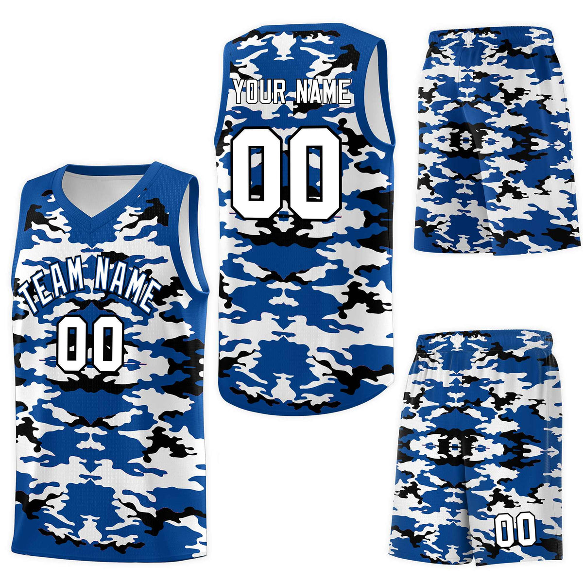 Custom Royal Black-White Personalized Camo Sets Sports Uniform Basketball Jersey