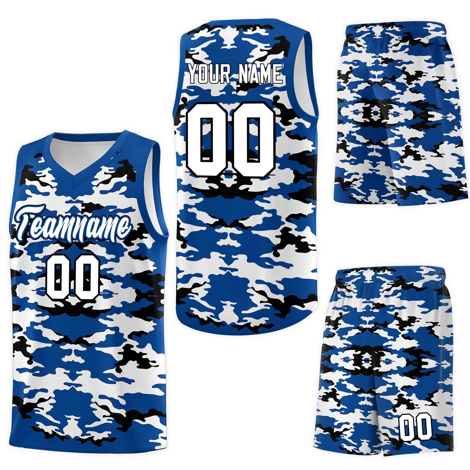 Custom Royal Black-White Personalized Camo Sets Sports Uniform Basketball Jersey