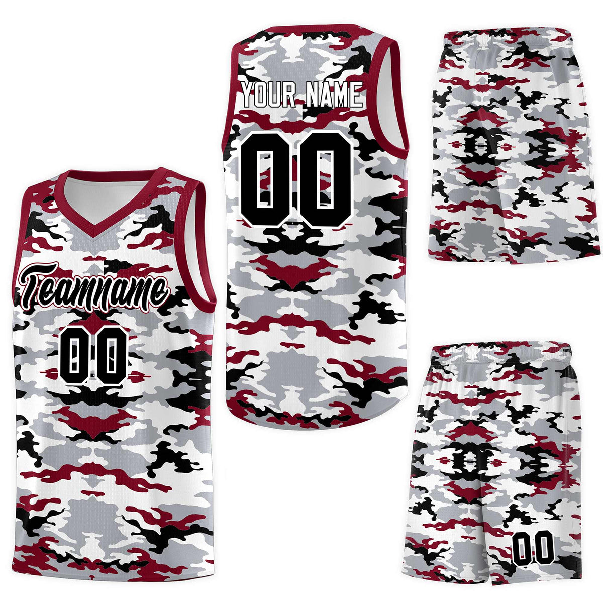 Custom Gray Crimson-Black-White Personalized Camo Sets Sports Uniform Basketball Jersey