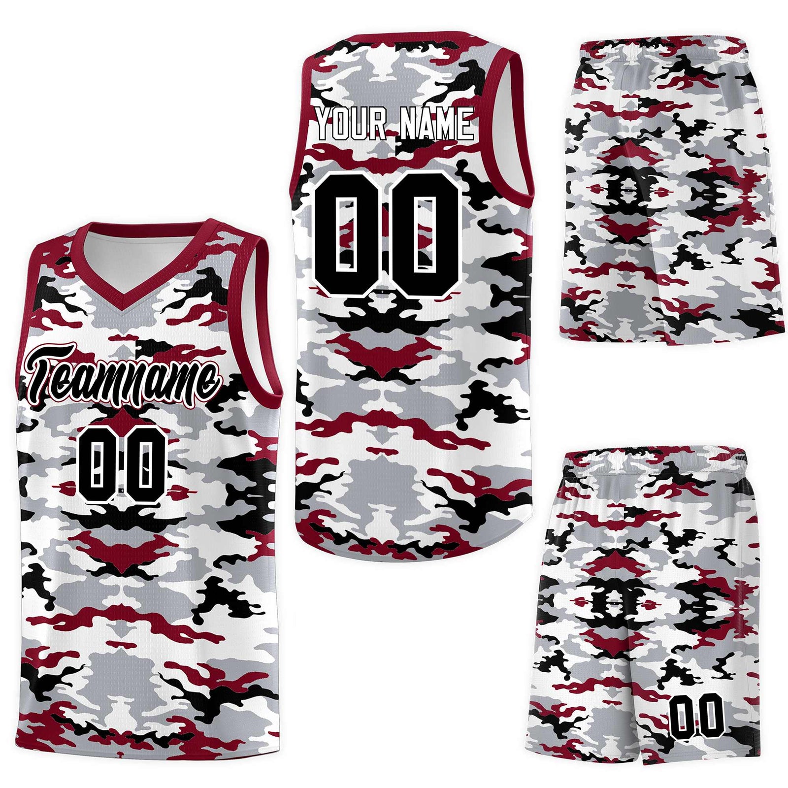 Custom Gray Crimson-Black-White Personalized Camo Sets Sports Uniform Basketball Jersey