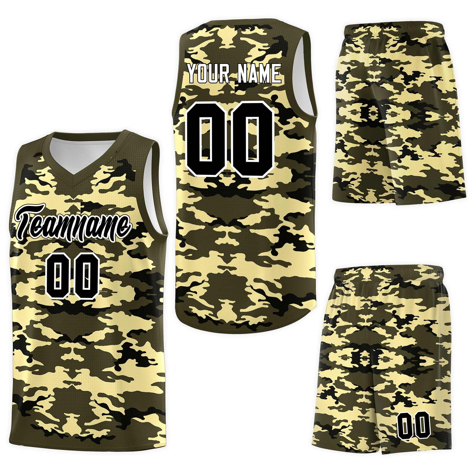 Custom Olive Black-Khaki Personalized Camo Sets Sports Uniform Basketball Jersey