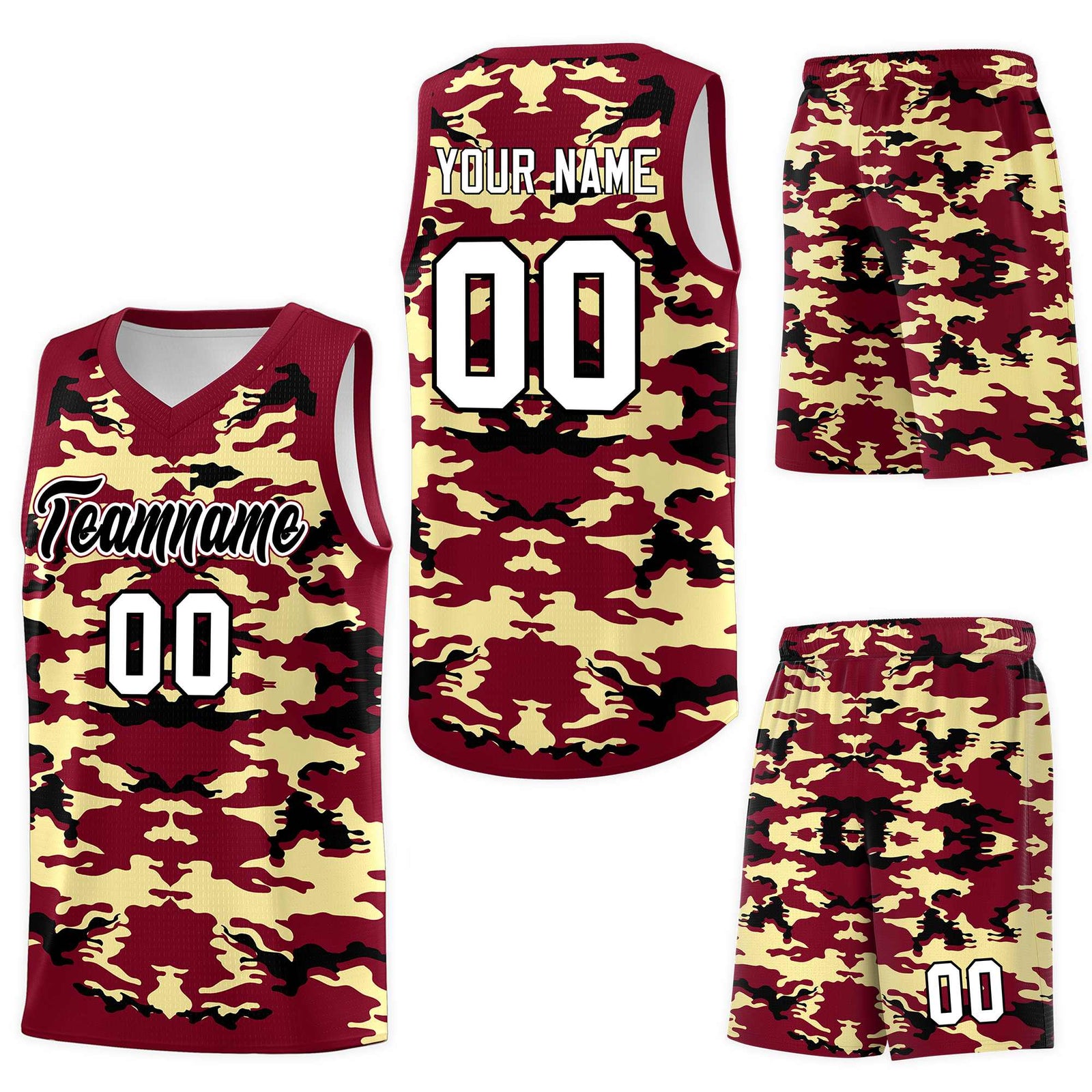 Custom Crimson Khaki-Black Personalized Camo Sets Sports Uniform Basketball Jersey