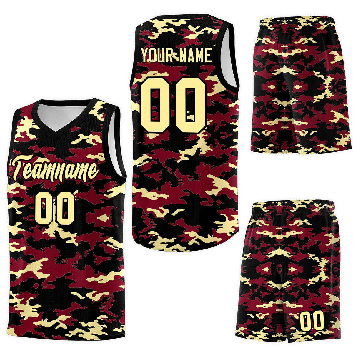 Custom Crimson Black-Khaki Personalized Camo Sets Sports Uniform Basketball Jersey
