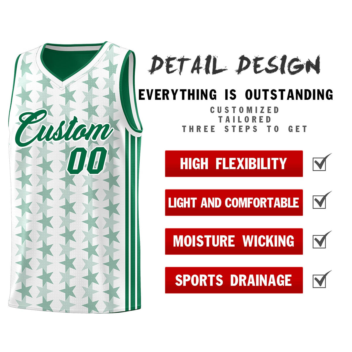 Custom White Kelly Green Star Graffiti Pattern Sets Sports Uniform Basketball Jersey