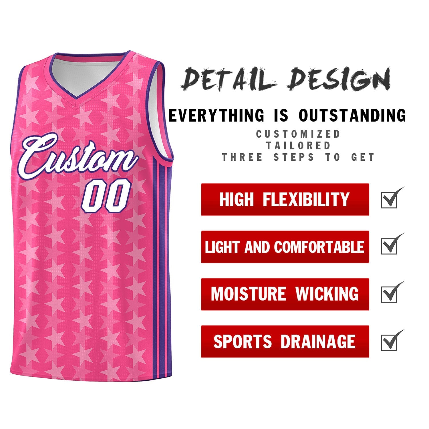 Custom Pink White Star Graffiti Pattern Sets Sports Uniform Basketball Jersey