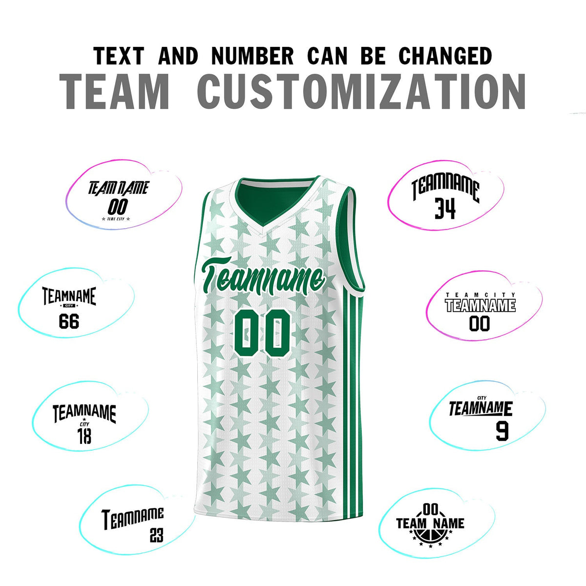 Custom White Kelly Green Star Graffiti Pattern Sets Sports Uniform Basketball Jersey