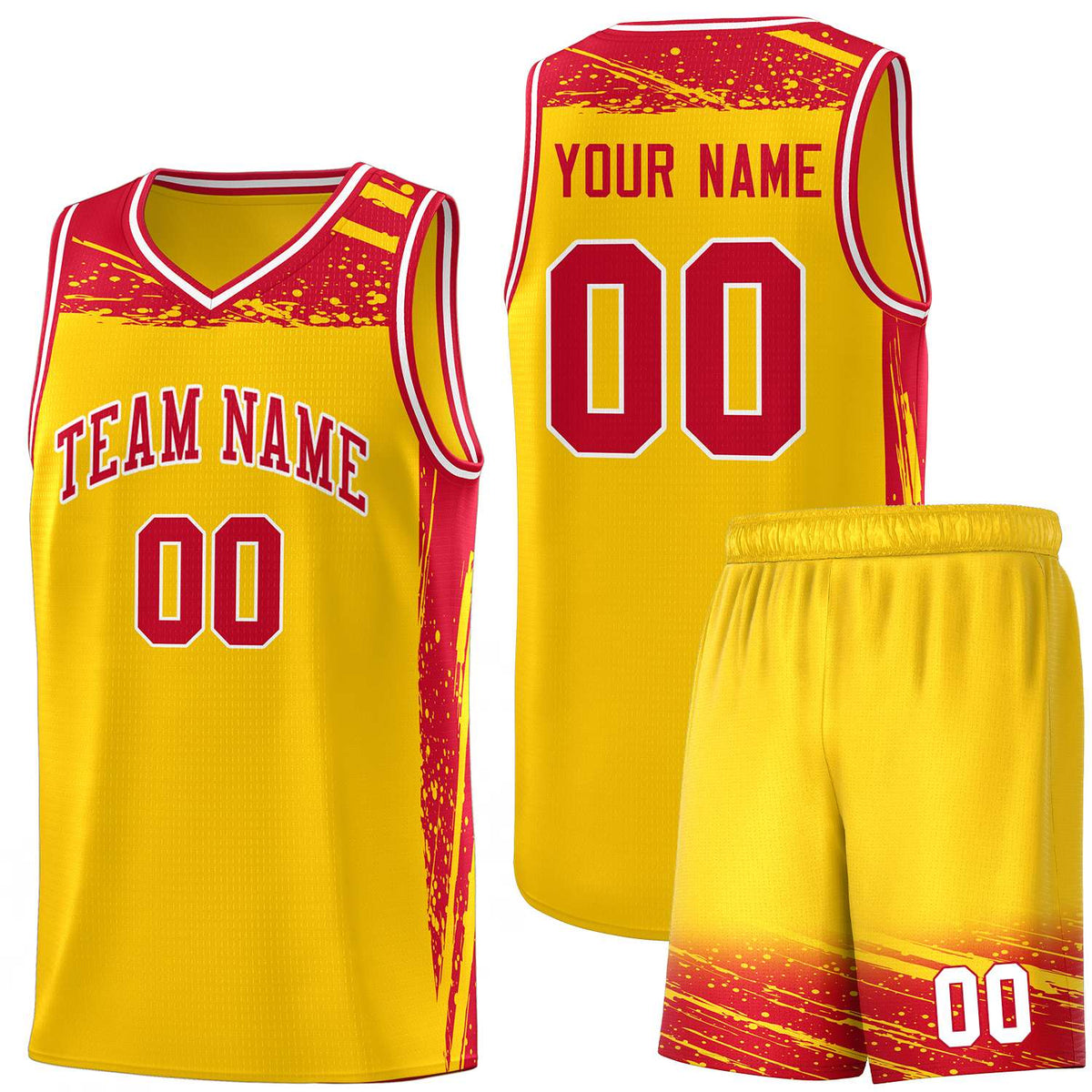 Custom Yellow Red Graffiti Pattern Sports Uniform Basketball Jersey