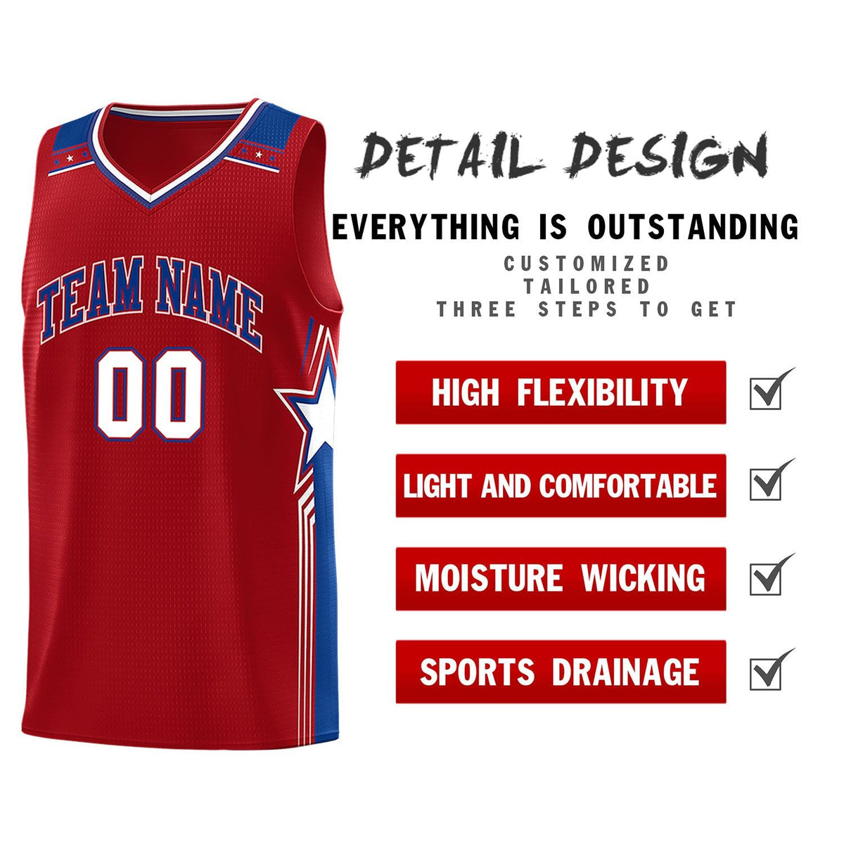 Custom Red Royal Star Graffiti Pattern Sports Uniform Basketball Jersey