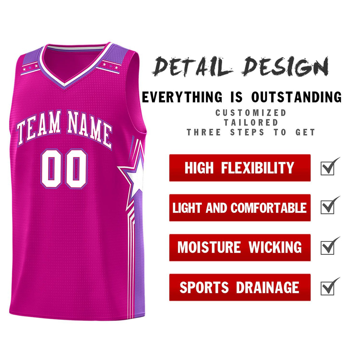 Custom Red White Star Graffiti Pattern Sports Uniform Basketball Jersey