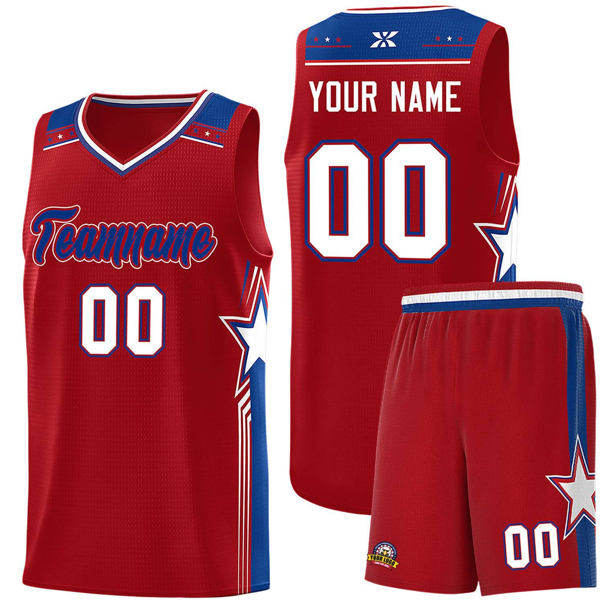 Custom Red Royal Star Graffiti Pattern Sports Uniform Basketball Jersey