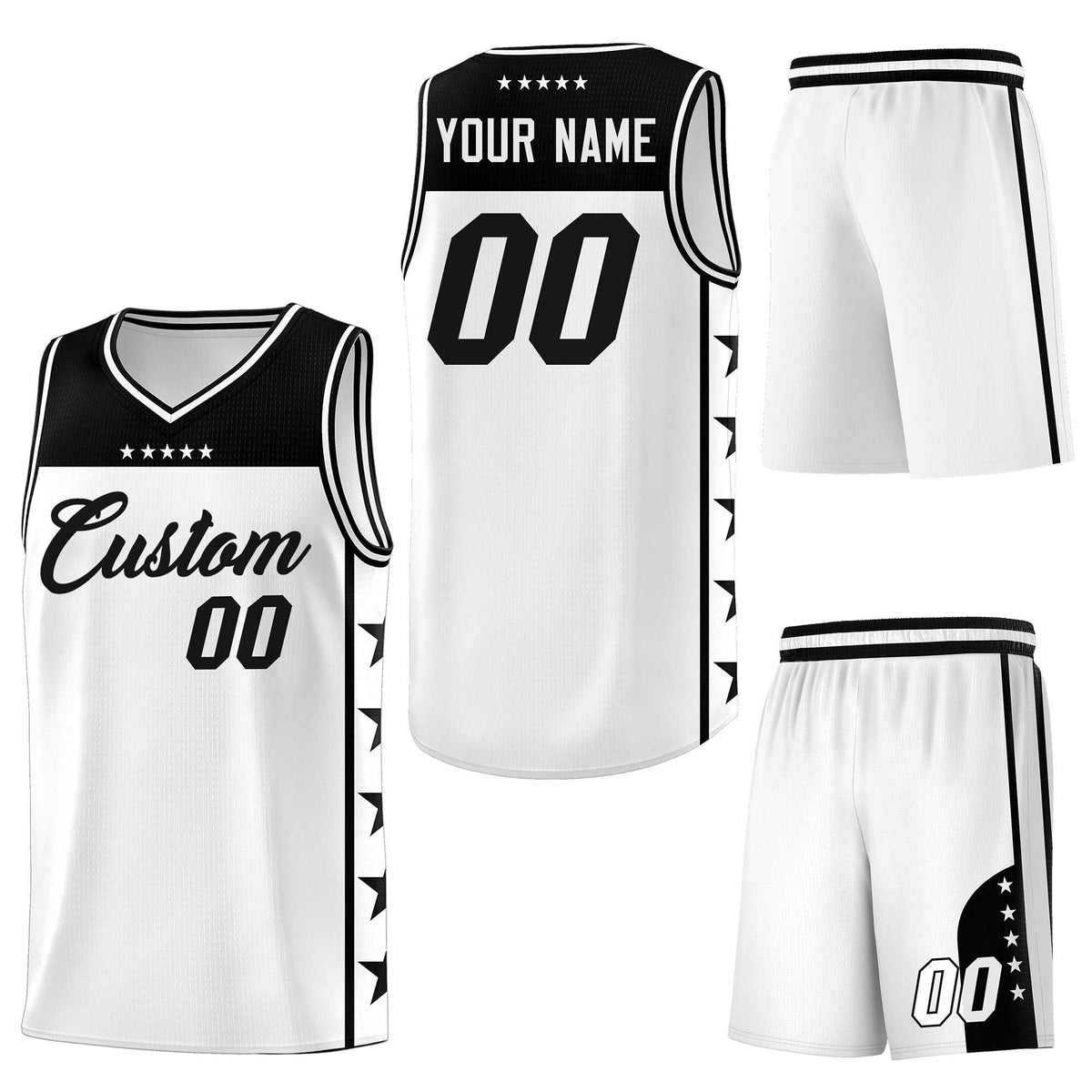 Custom White Black Personalized Star Pattern Sports Uniform Basketball Jersey